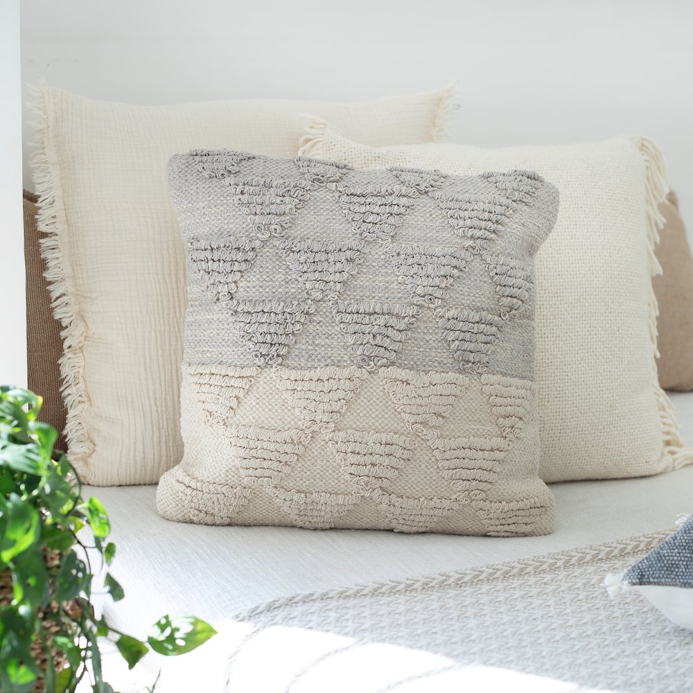 Contemporary Geometric Textured Triangle Throw Pillow. Picture 2
