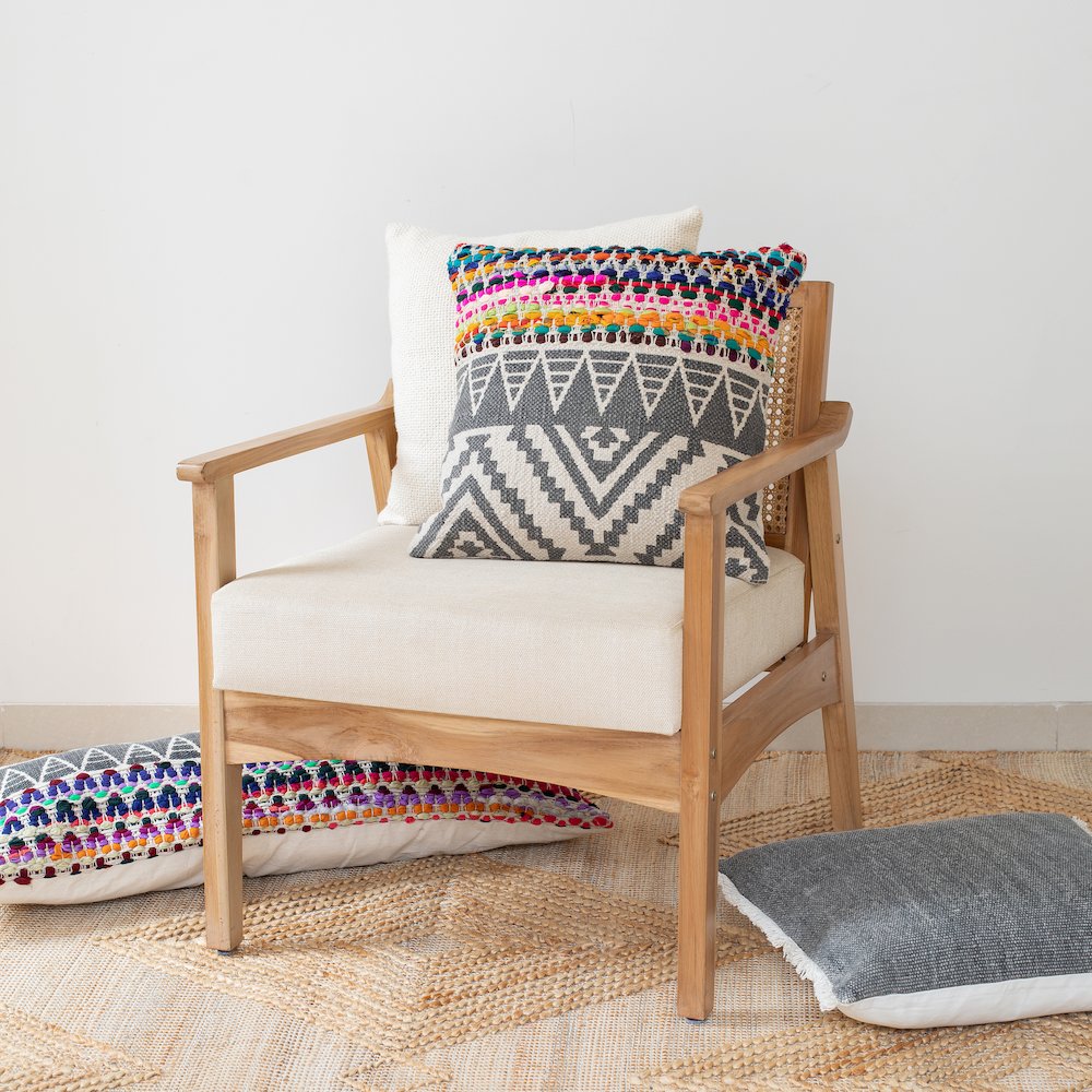 Chindi Cotton Blend Pillow Set of 2 in Multicolored/Gray, 18" x 18". Picture 4
