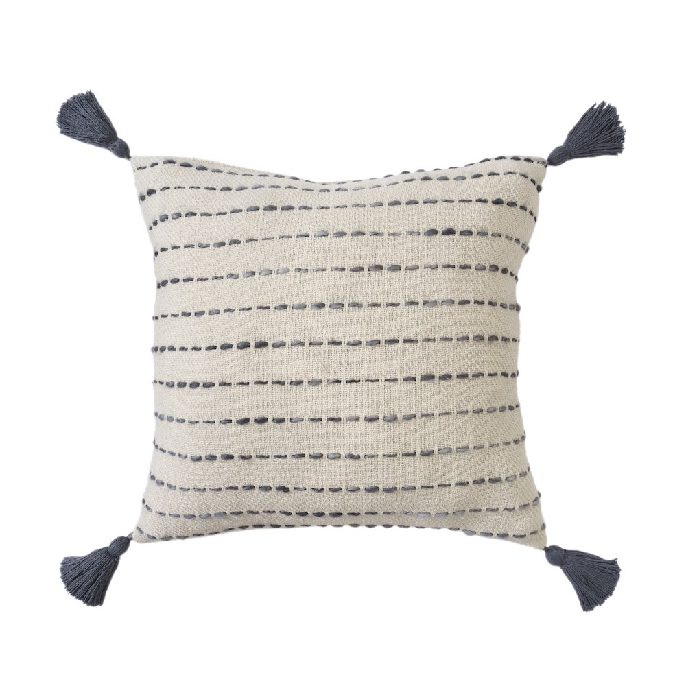 Dash Pillows Cotton Blend Poly Filled Pillow in White/Blue, 20" x 20". Picture 1