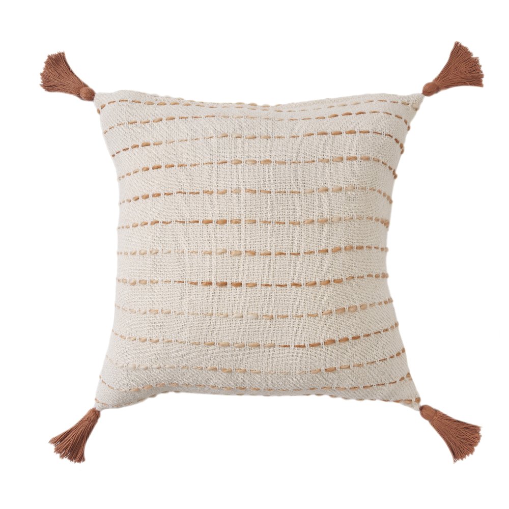 Dash Pillows Cotton Blend Poly Filled Pillow in White/Brown, 20" x 20". Picture 1