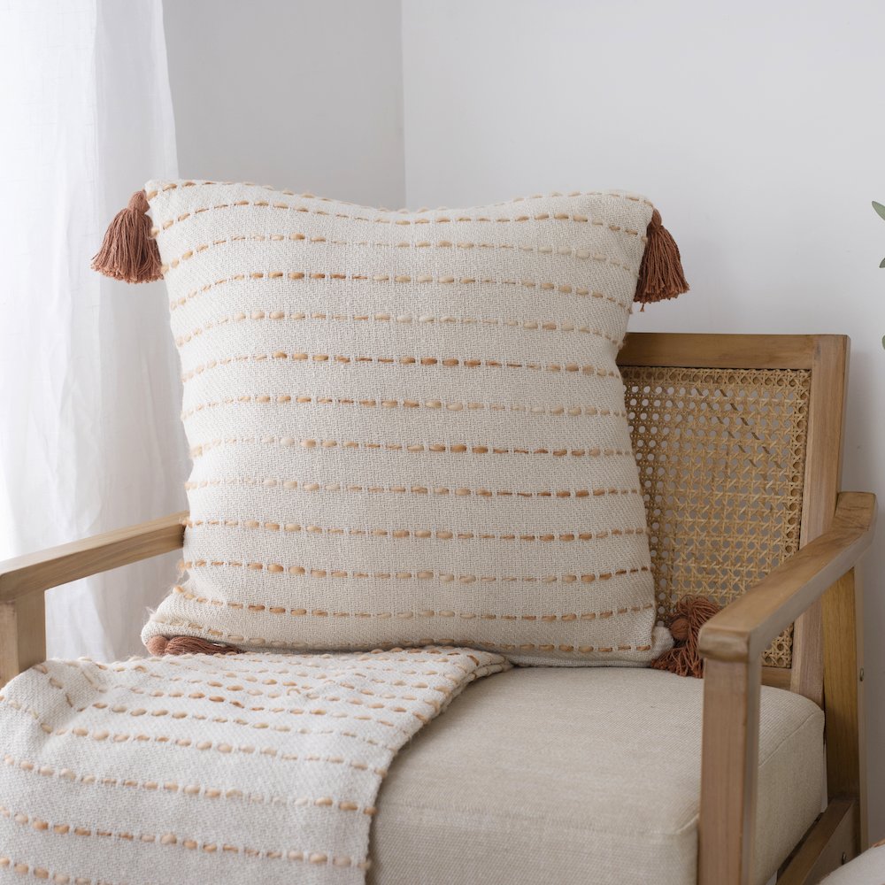 Dash Pillows Cotton Blend Poly Filled Pillow in White/Brown, 20" x 20". Picture 2