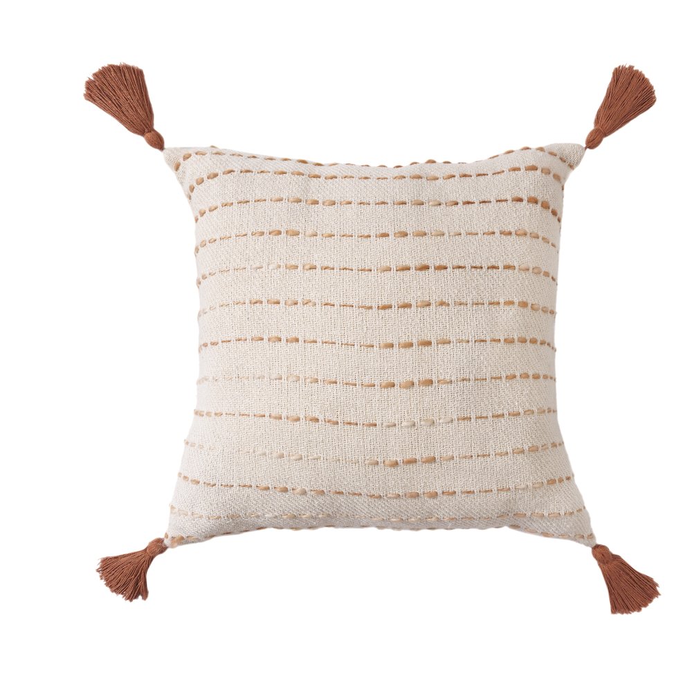 Dash Pillows Cotton Blend Poly Filled Pillow in White/Brown, 20" x 20". Picture 6