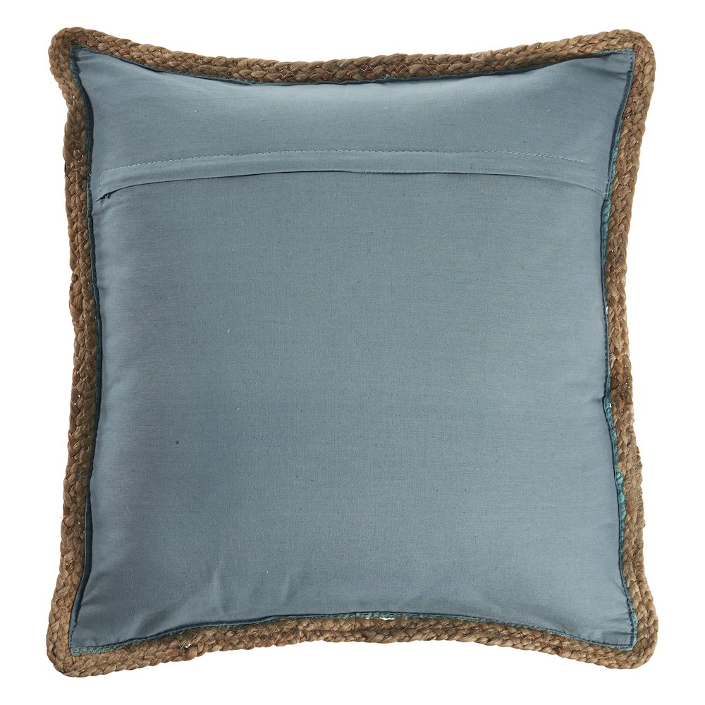 Solid Turquoise Blue Jute Bordered Throw Pillow. Picture 6