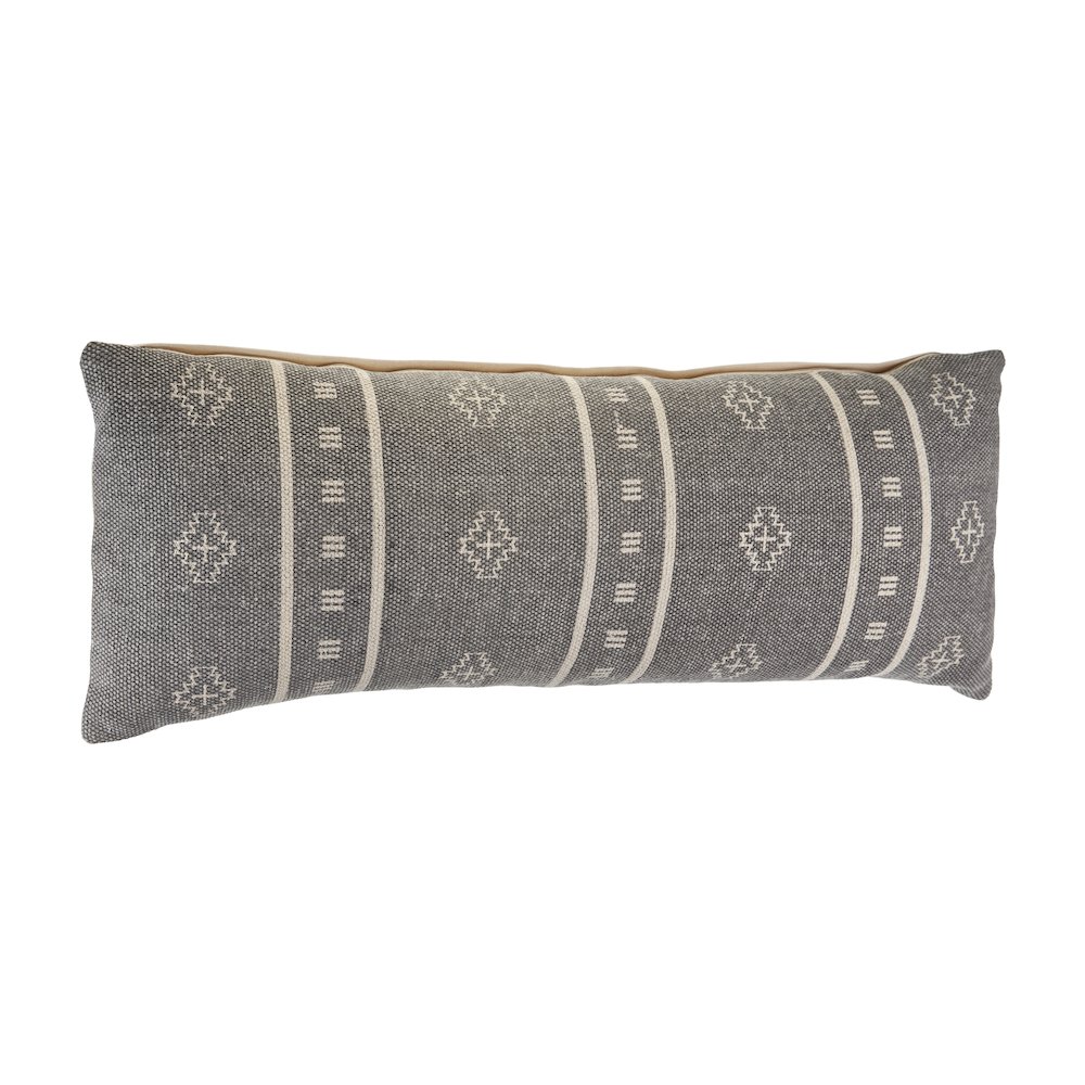 Embroidered Gray and Cream Throw Pillow. Picture 3