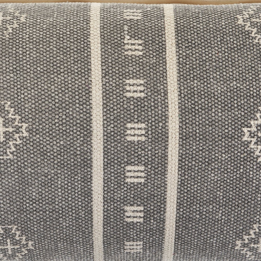 Embroidered Gray and Cream Throw Pillow. Picture 5