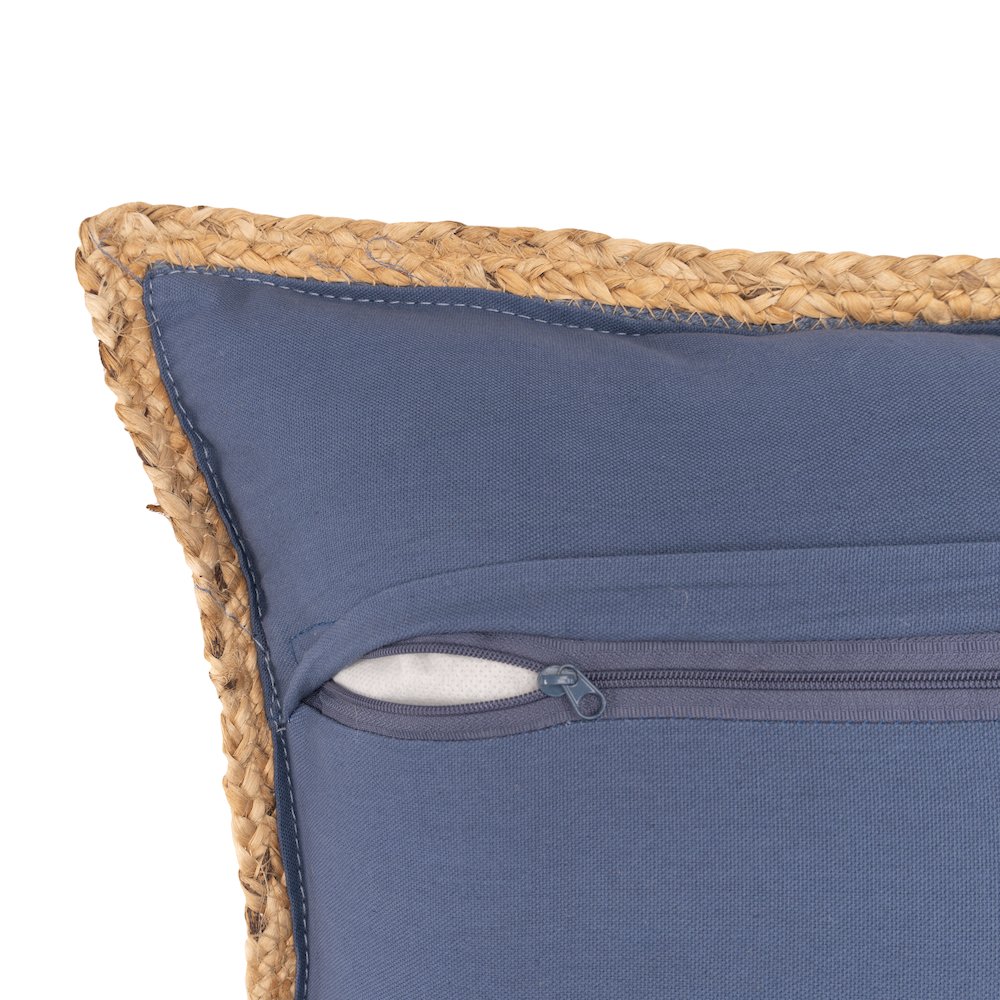 Solid Midnight Blue Jute Bordered Throw Pillow. Picture 3