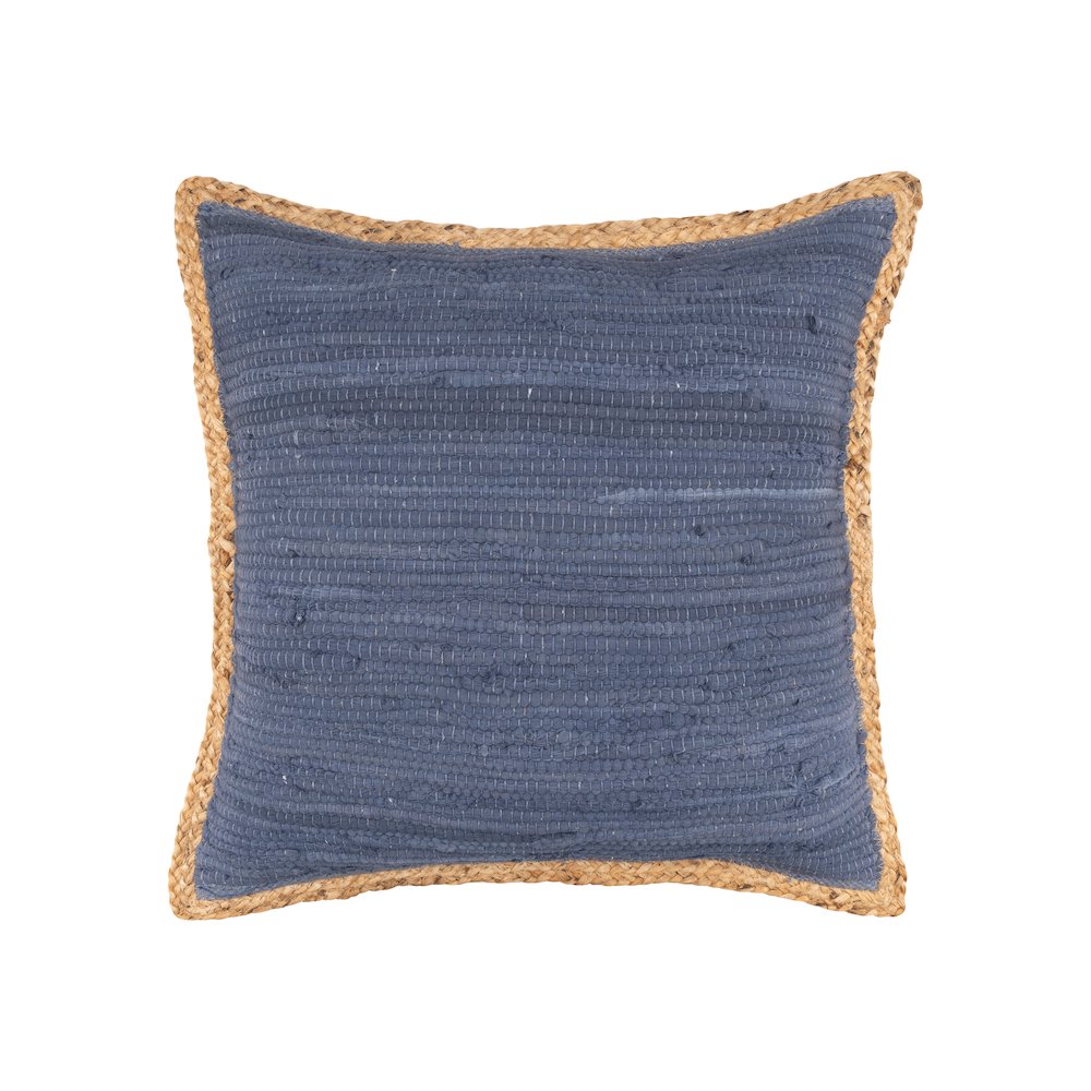 Solid Midnight Blue Jute Bordered Throw Pillow. Picture 1