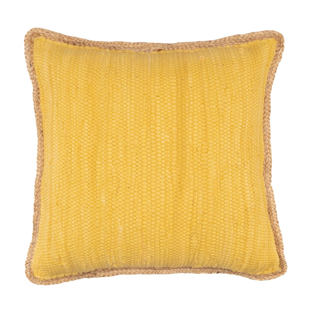 Evette Rios Riley Handwoven Cotton and Jute Bordered Throw Pillow, Yellow. Picture 1