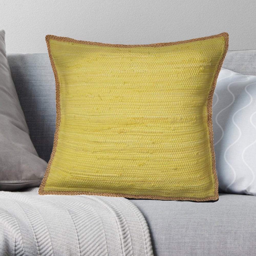 Evette Rios Riley Handwoven Cotton and Jute Bordered Throw Pillow, Yellow. Picture 2