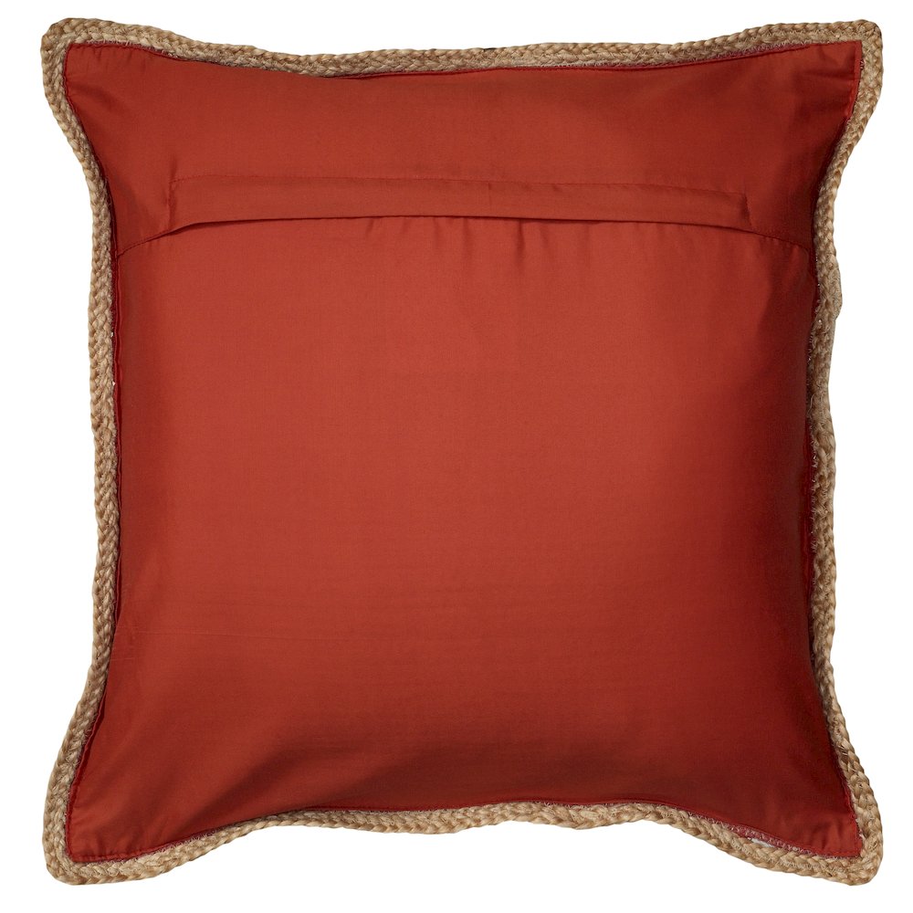 Solid Cardinal Red Jute Bordered Throw Pillow. Picture 3