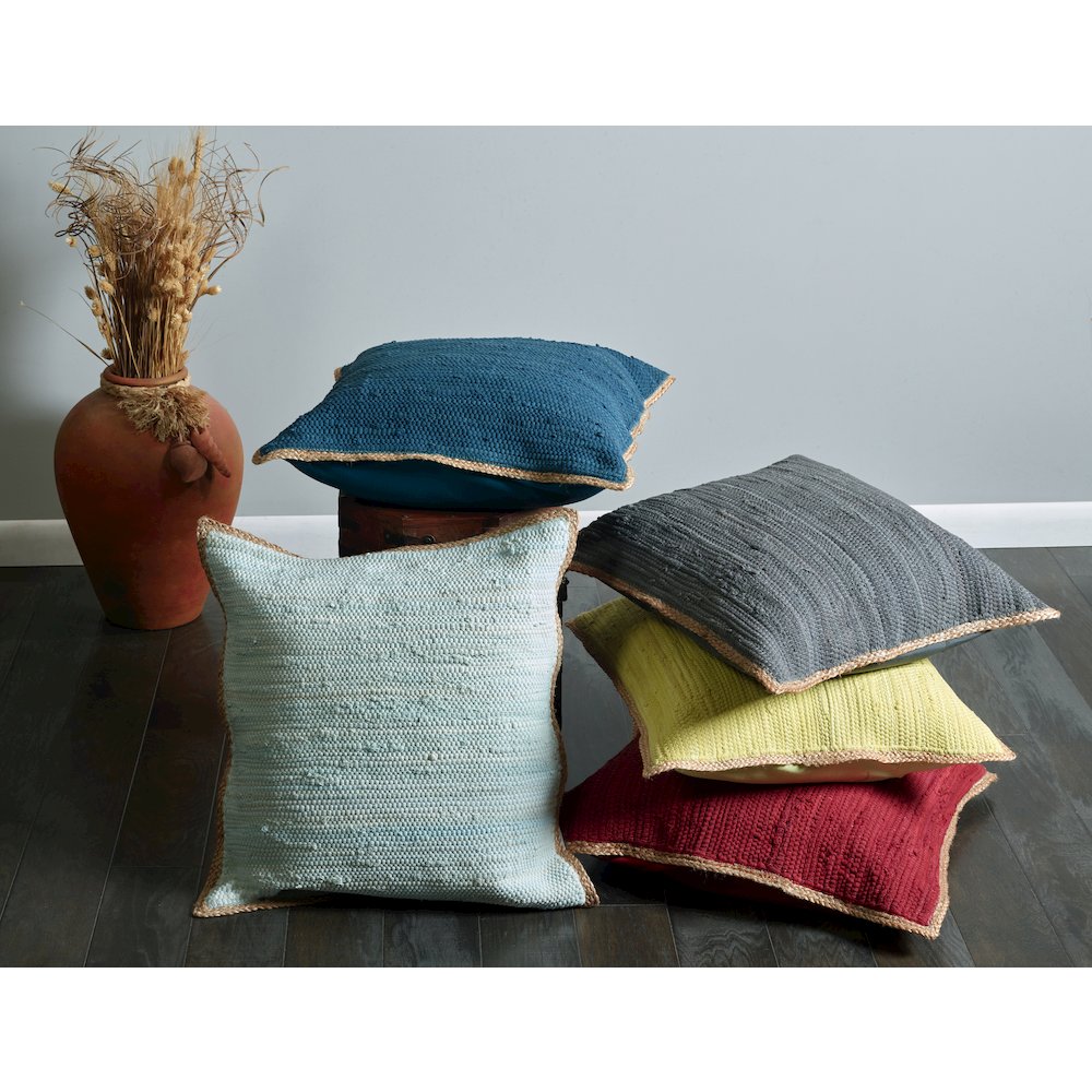 Solid Cardinal Red Jute Bordered Throw Pillow. Picture 4