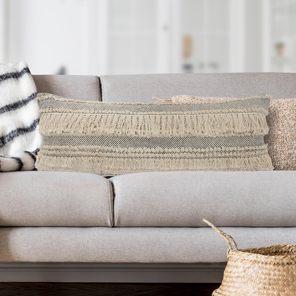 Gray Over-Tufted Farmhouse Throw Pillow. Picture 7