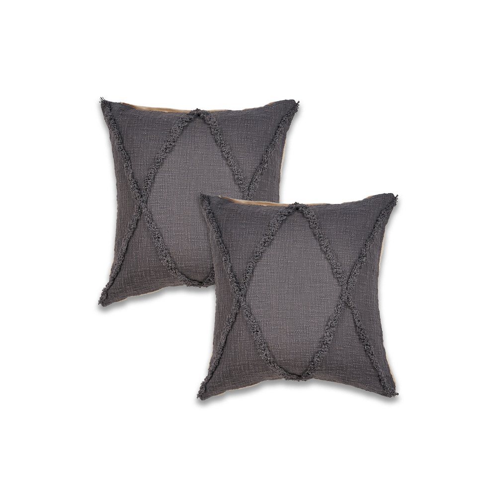 Reese Cotton Pillow Set of 2 in Gray, 20" x 20". Picture 1
