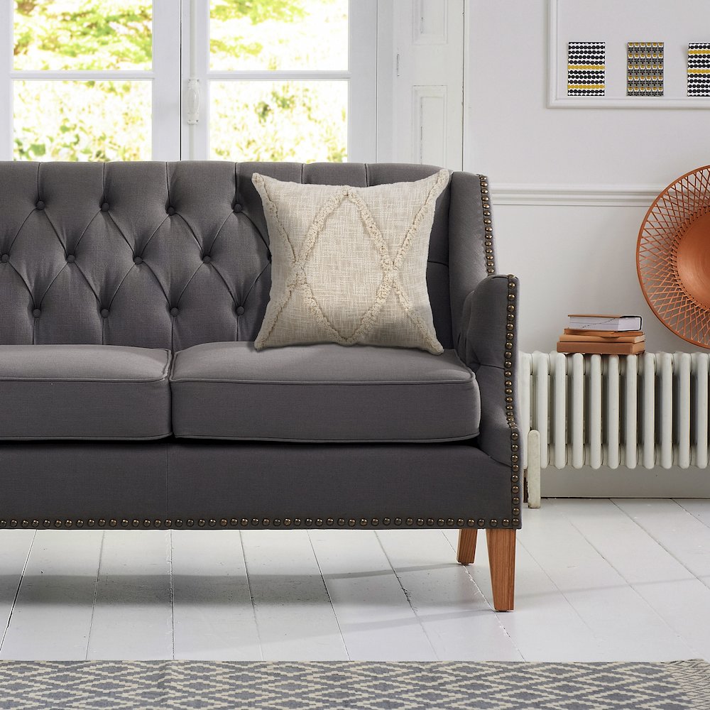 Ox Bay Hand-Woven Natural Beige Diamond All-Natural Cotton Pillow Cover. Picture 8