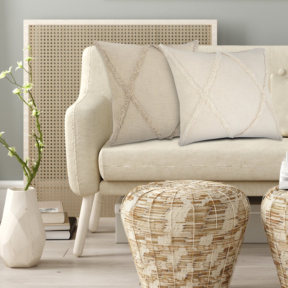 Ox Bay Hand-Woven Natural Beige Diamond All-Natural Cotton Pillow Cover. Picture 9