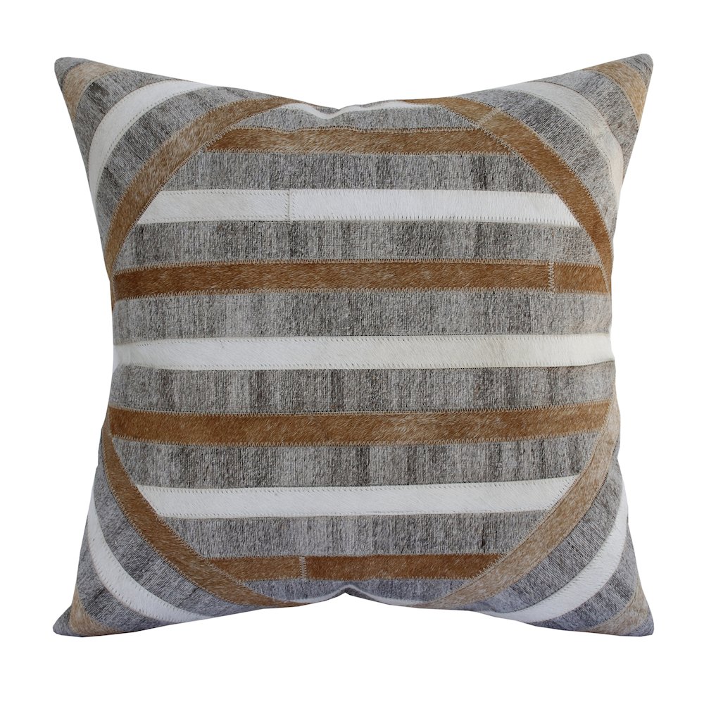 Textured Faux Leather Natural Throw Pillow. Picture 1