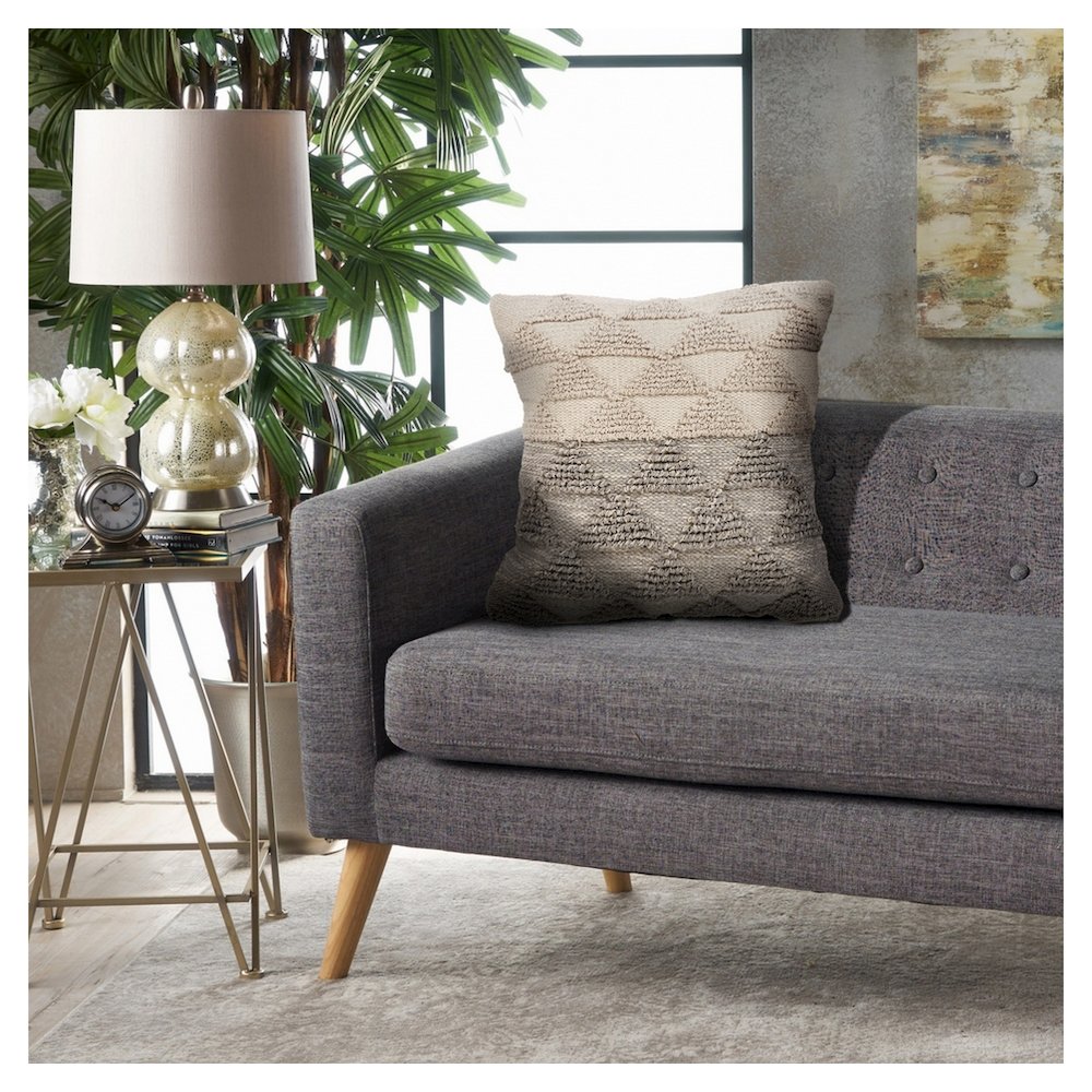 Contemporary Geometric Textured Triangle Throw Pillow. Picture 3