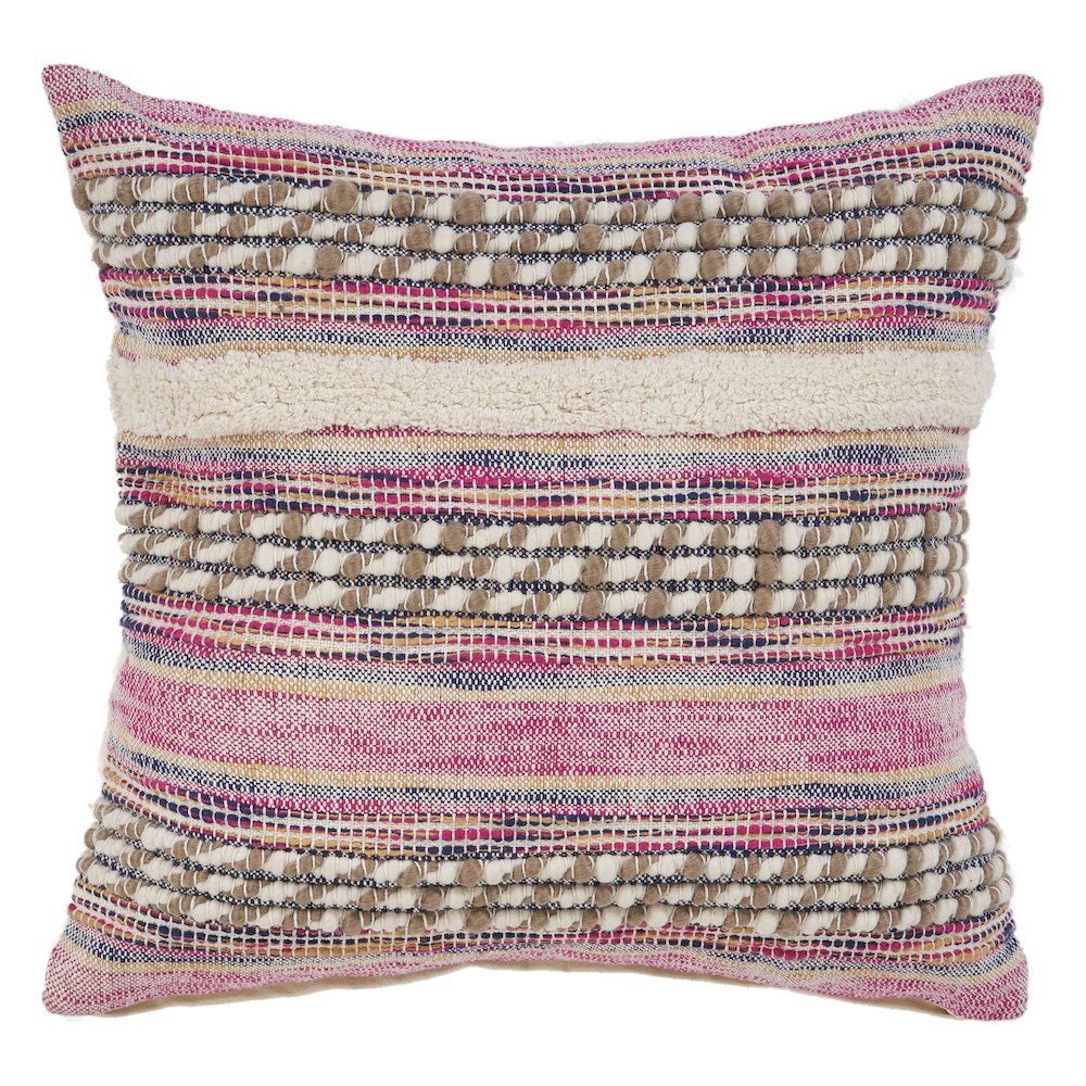 Ox Bay Pink Striped Cotton Blend Square 2 Piece Pillow Cover Set. Picture 3