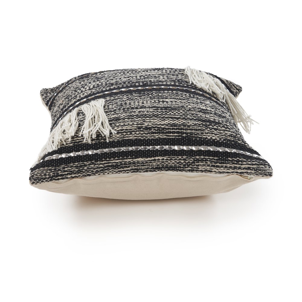 Black Fringe Metallic Throw Pillow. Picture 3