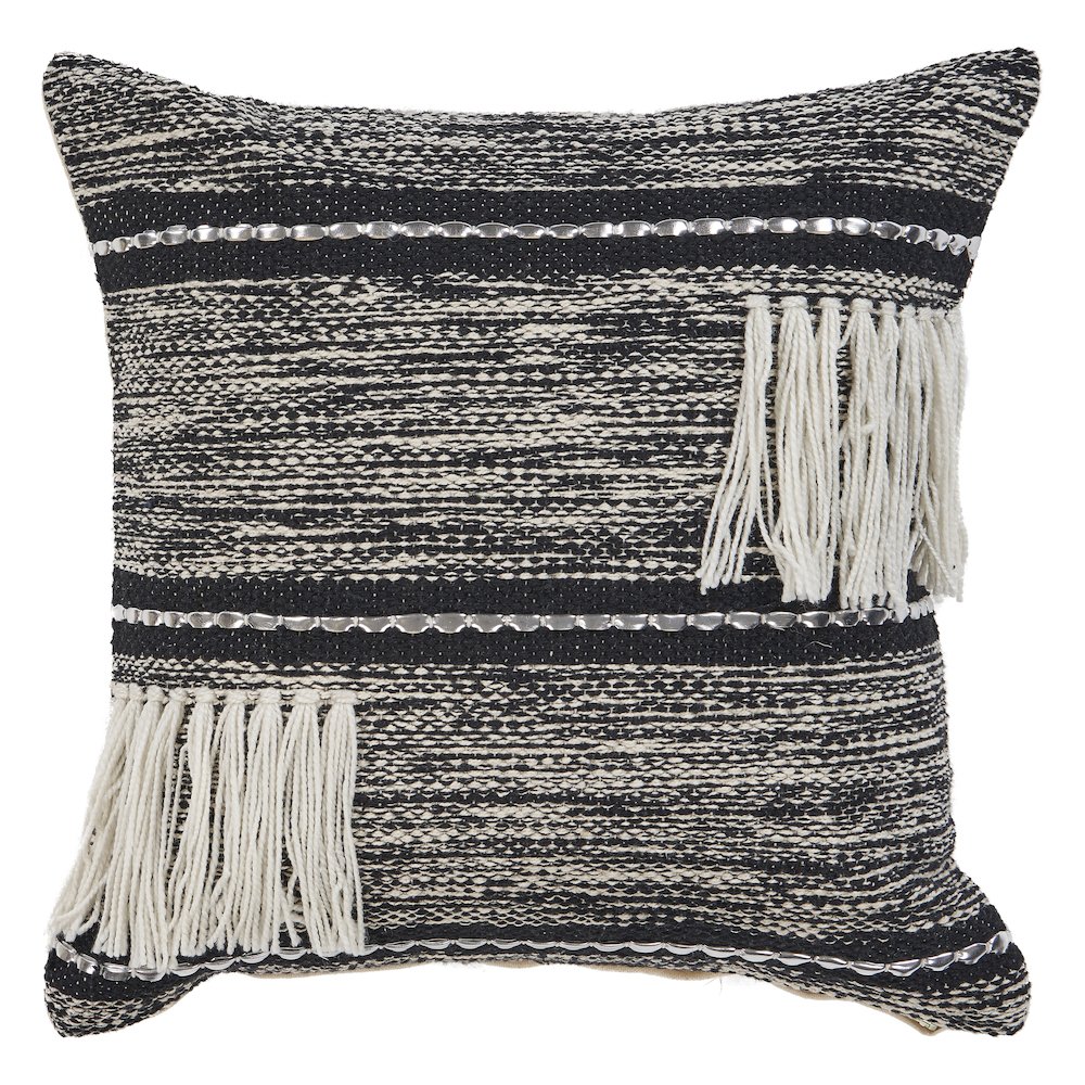 Black Fringe Metallic Throw Pillow. Picture 1