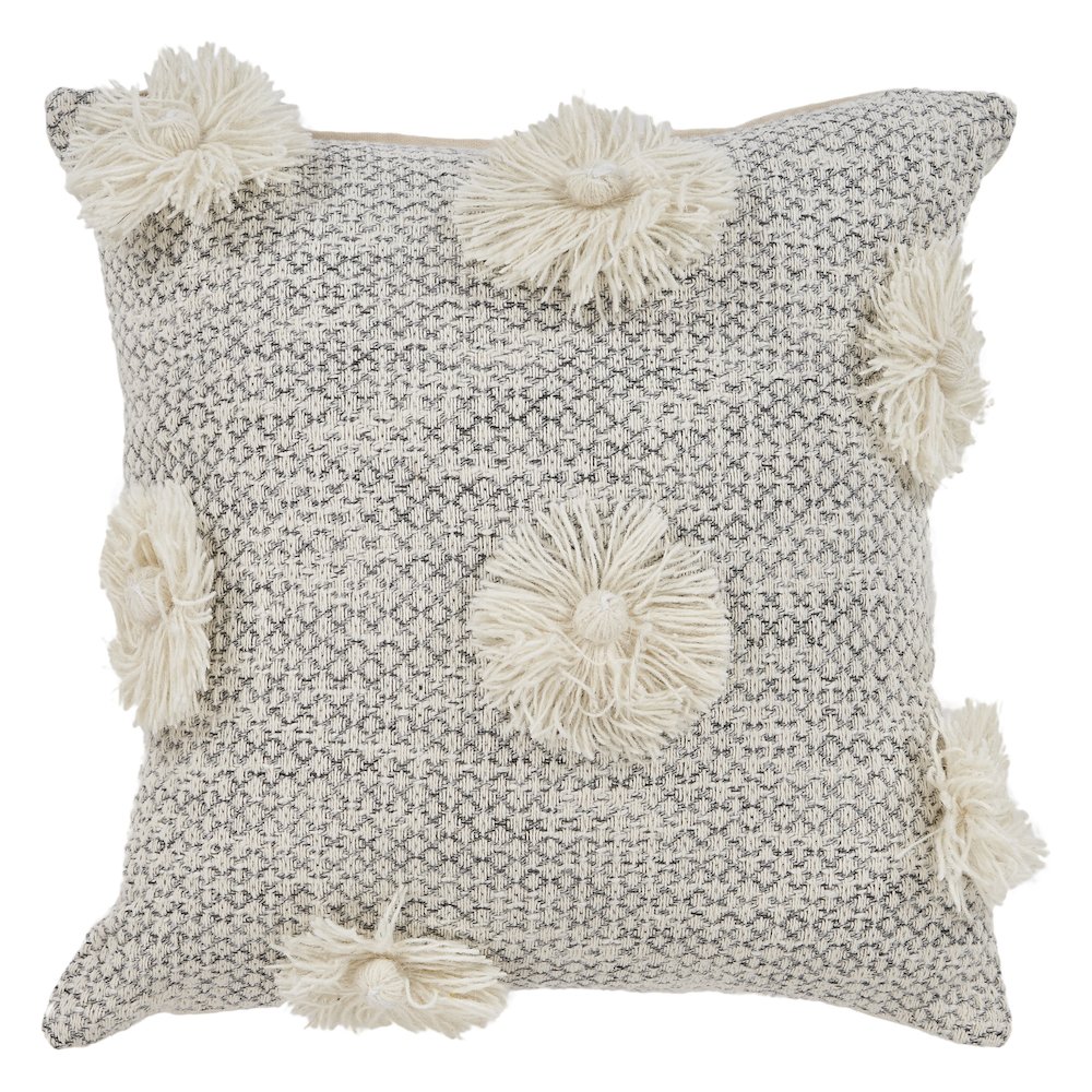 Gray Tassel Throw Pillow. Picture 1