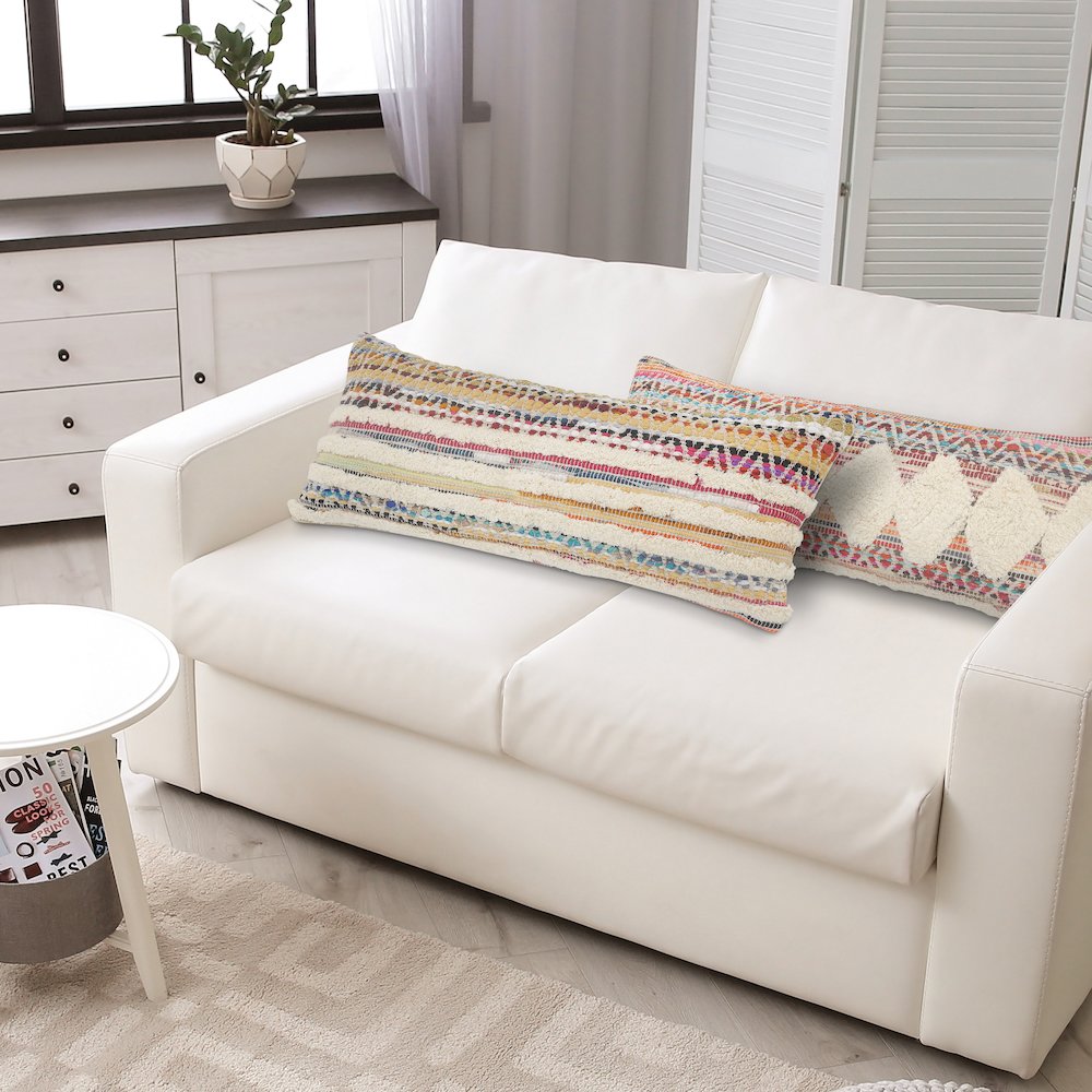 White Chevron Striped Throw Pillow. Picture 8