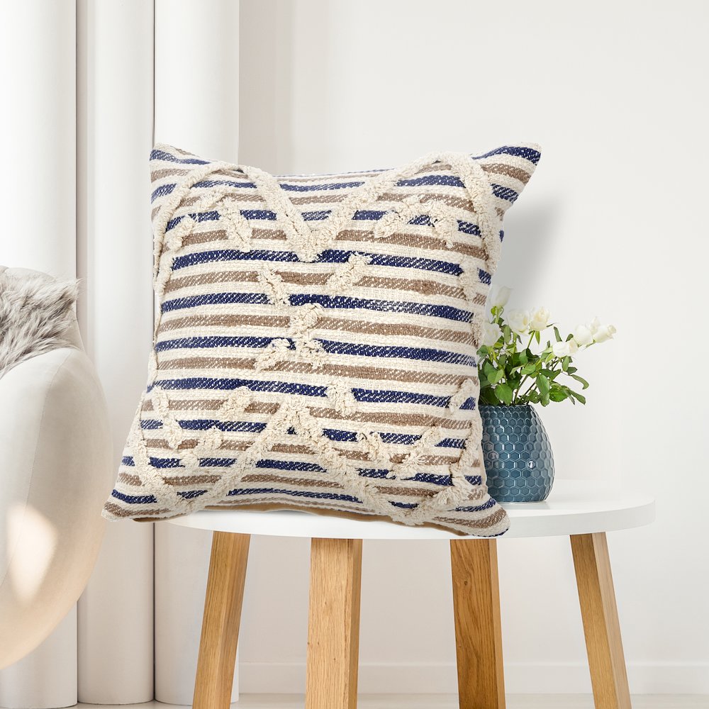 Blue Textured Stripe Throw Pillow. Picture 5