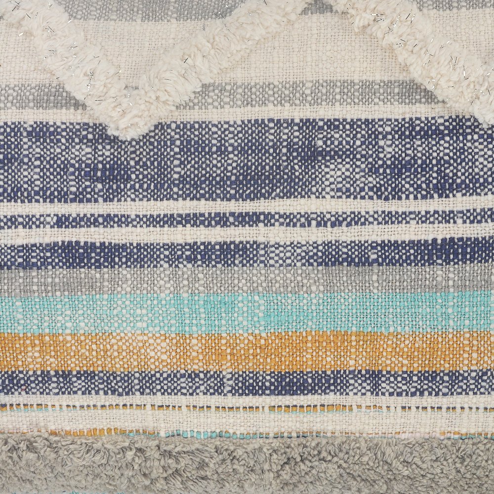 Ox Bay Hand-Woven Multicolored/Blue Geometric All-Natural Cotton Pillow Cover. Picture 3