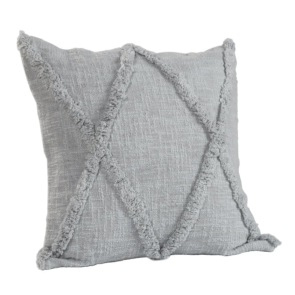 Reese Hand-Tufted Gray Diamond Cotton Throw Pillow, 20" x 20". Picture 3