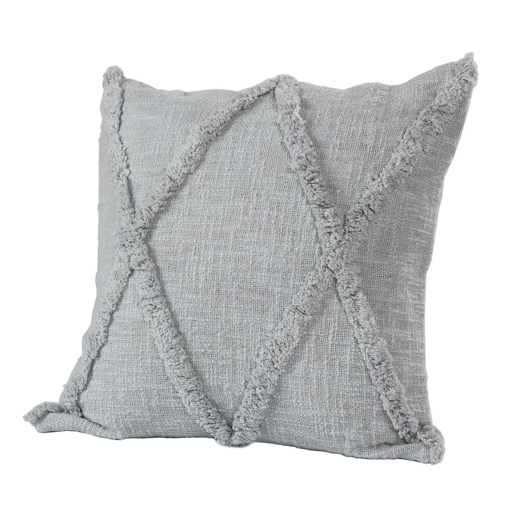 Reese Hand-Tufted Gray Diamond Cotton Throw Pillow, 20" x 20". Picture 7