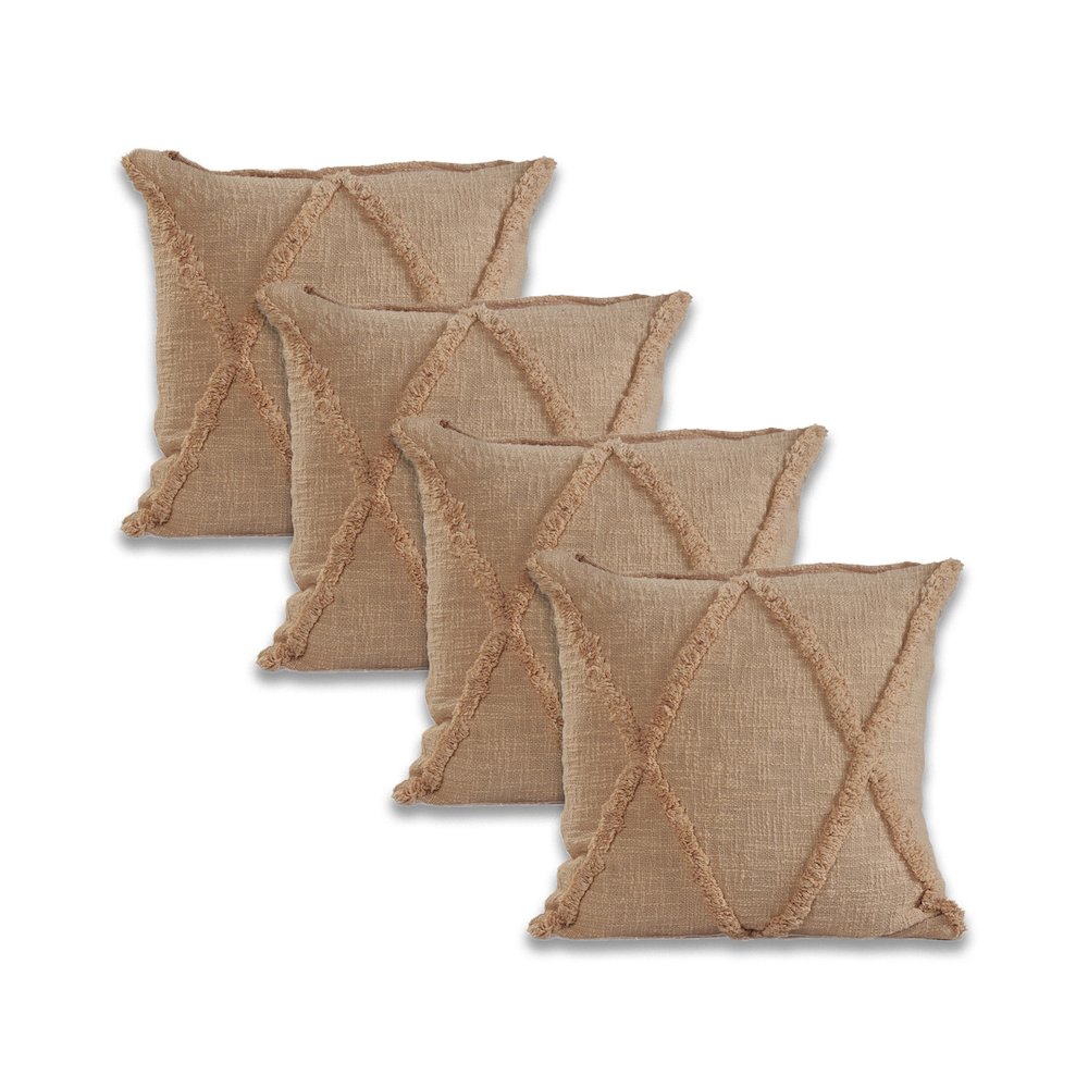 Reese Cotton Pillow Set of 4 in Tan, 18" x 18". Picture 1