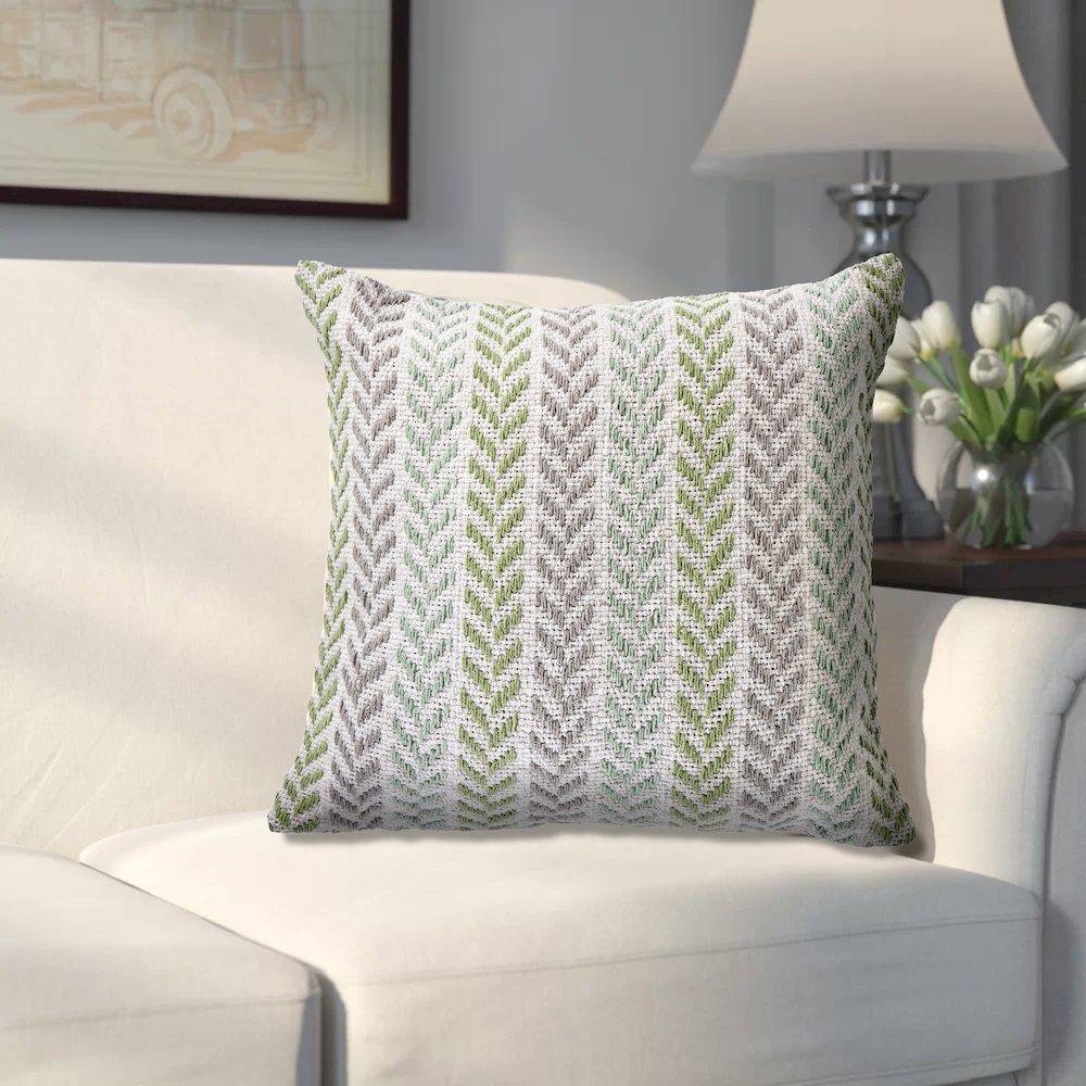 Ox Bay Green/Blue Chevron All-Natural Cotton Square 2 Piece Pillow Cover Set. Picture 2