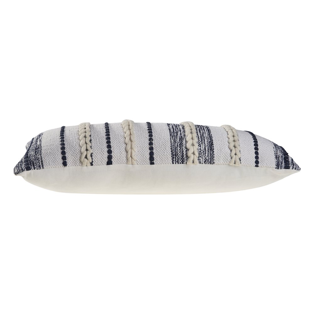 Braided White and Navy Contemporary Throw Pillow. Picture 3
