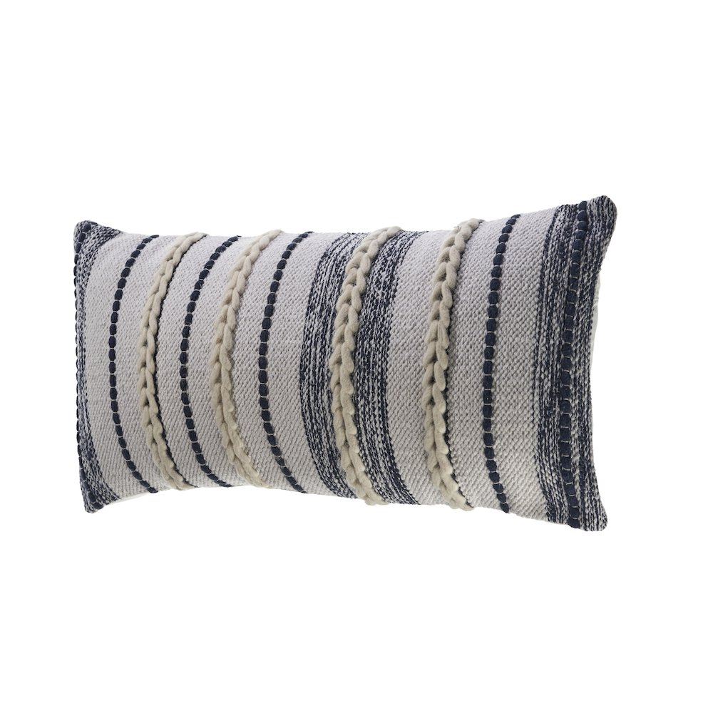 Braided White and Navy Contemporary Throw Pillow. Picture 4
