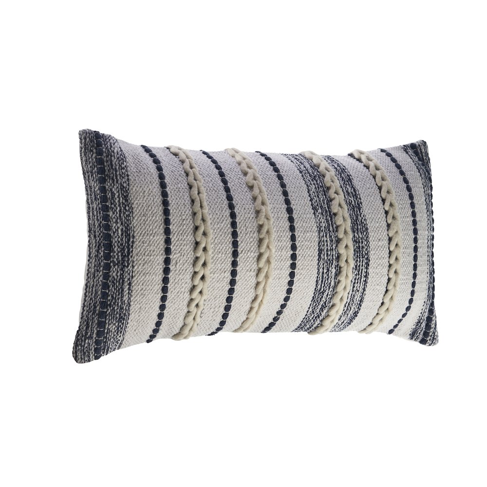 Braided White and Navy Contemporary Throw Pillow. Picture 5