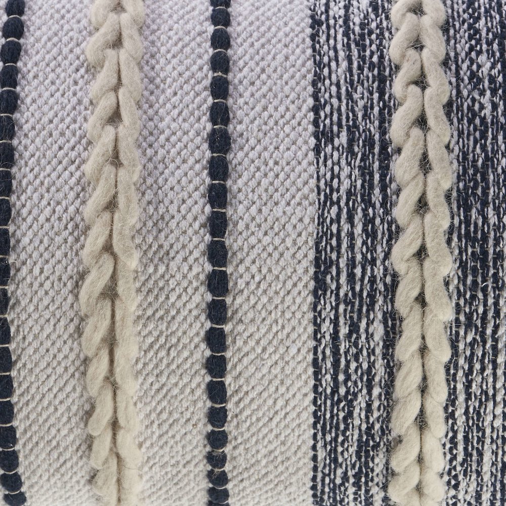 Braided White and Navy Contemporary Throw Pillow. Picture 6