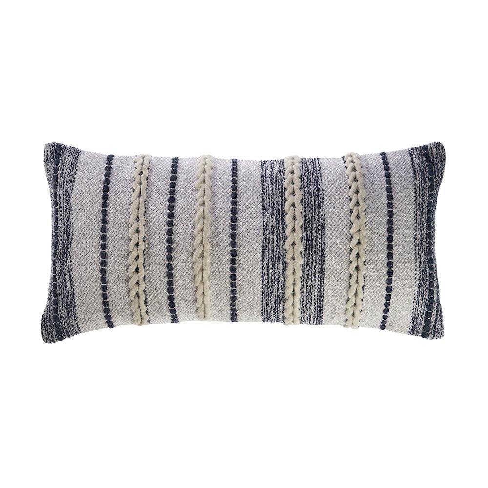 Braided White and Navy Contemporary Throw Pillow. Picture 1
