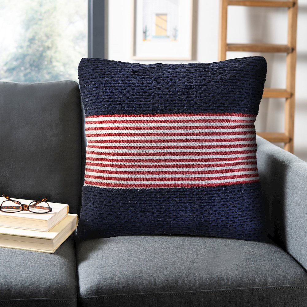 Navy Nautical Striped Throw Pillow. Picture 8