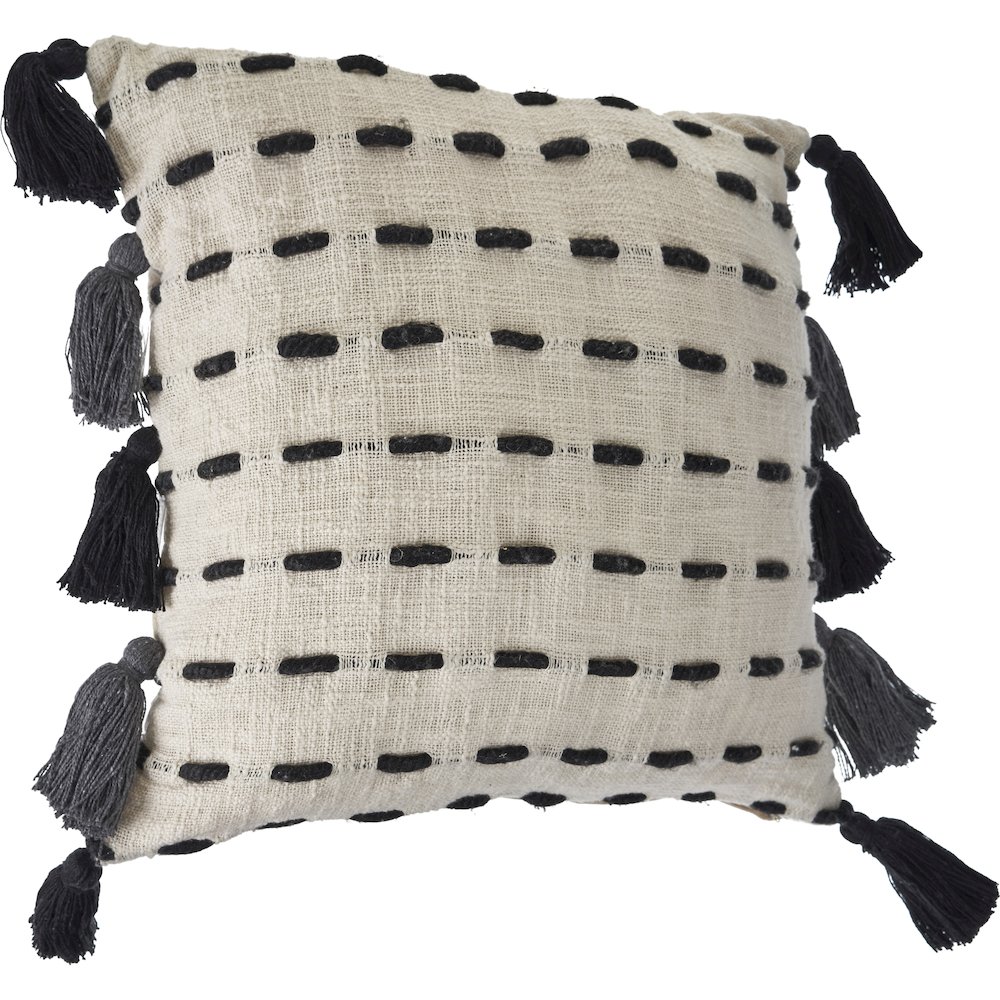 Evette Rios Elevate Tasseled Black and Cream Stitched Throw Pillow. Picture 2