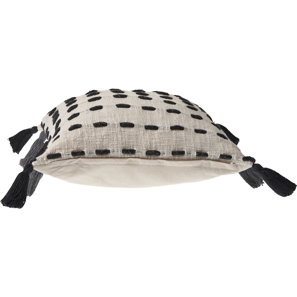 Evette Rios Elevate Tasseled Black and Cream Stitched Throw Pillow. Picture 3