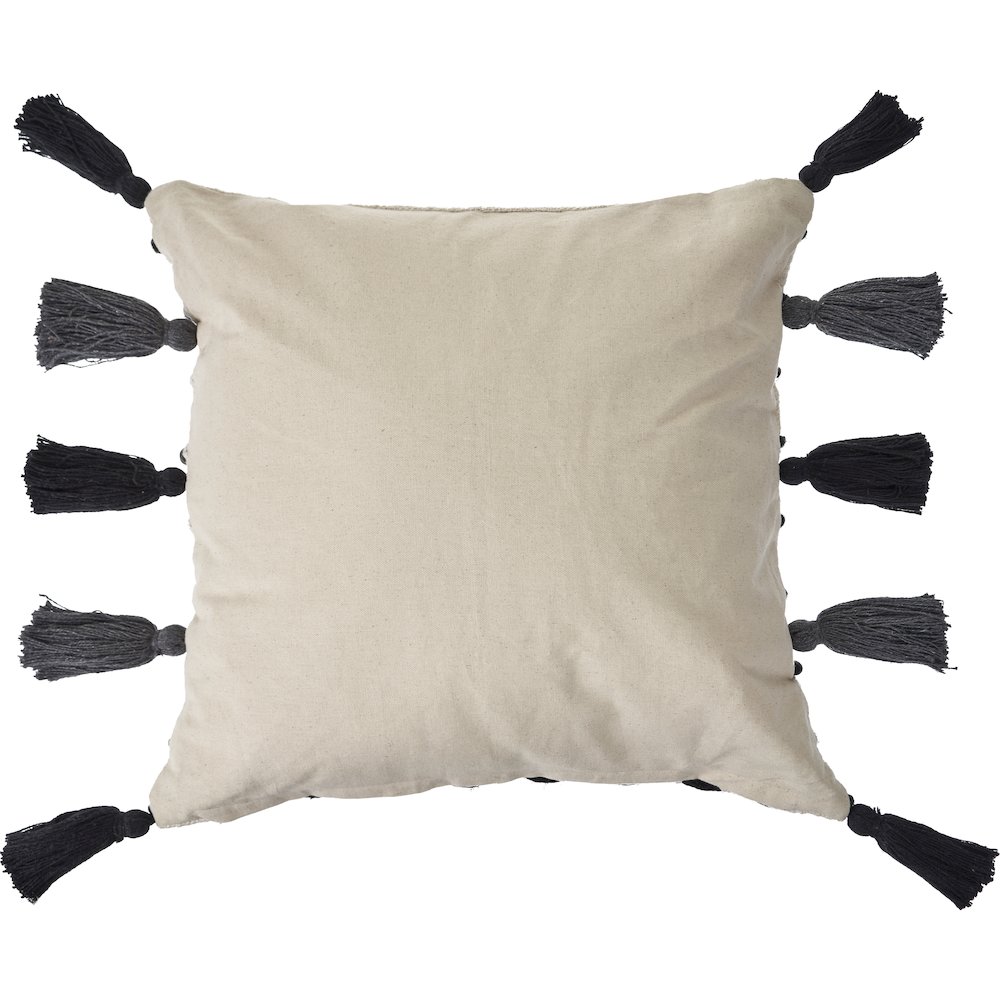 Evette Rios Elevate Tasseled Black and Cream Stitched Throw Pillow. Picture 4