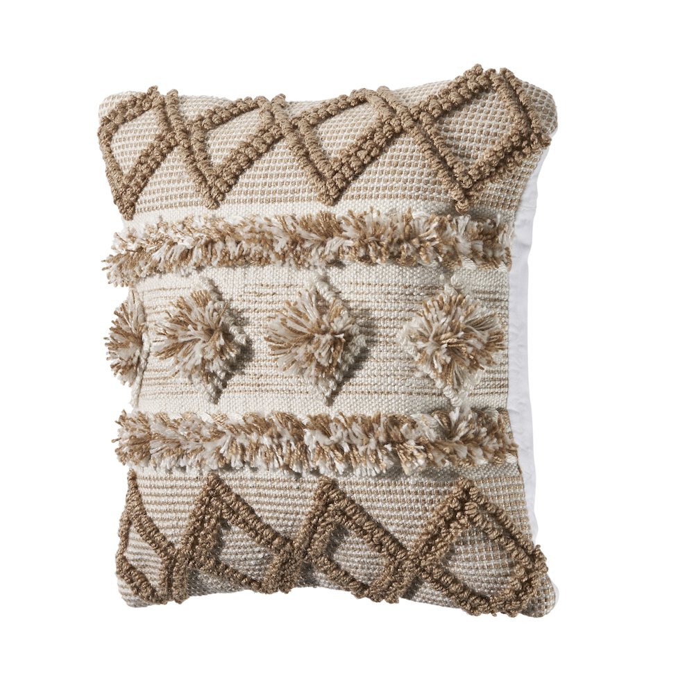 Neutral Soft Pom Pom Geometric Indoor Outdoor Throw Pillow. Picture 4