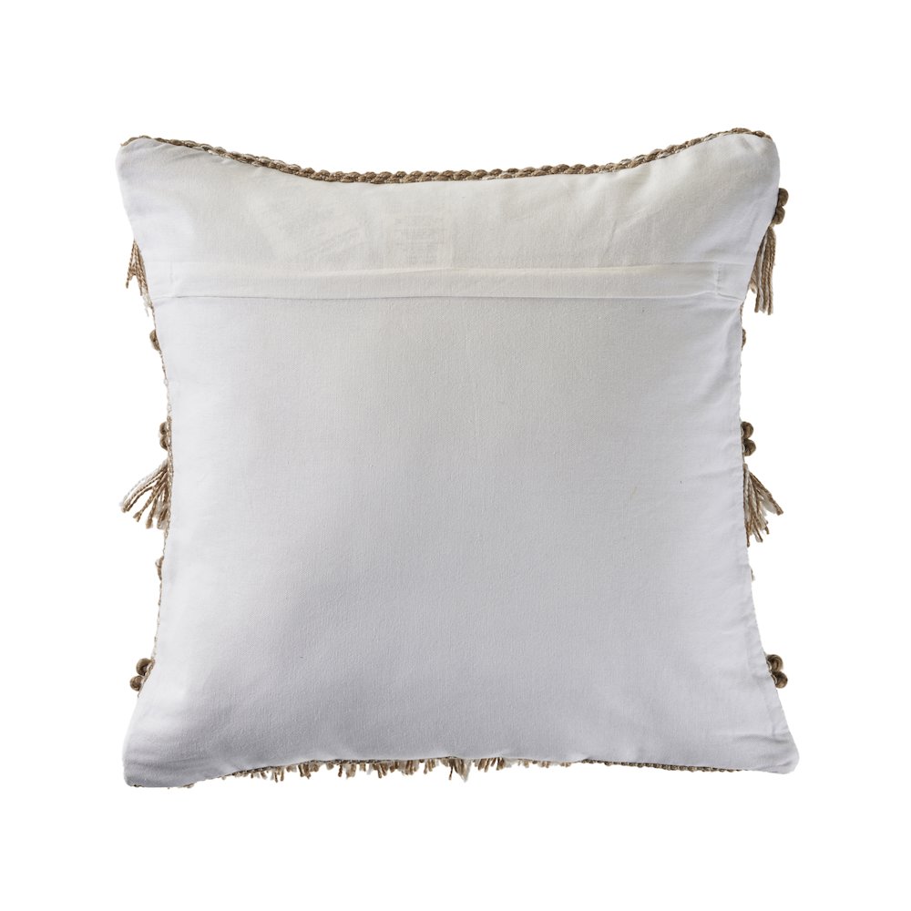Neutral Geometric Fringe Indoor Outdoor Throw Pillow. Picture 2