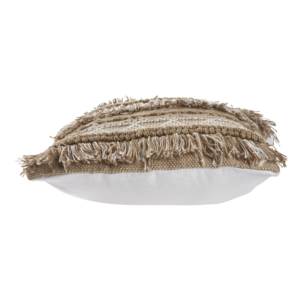 Neutral Geometric Fringe Indoor Outdoor Throw Pillow. Picture 3