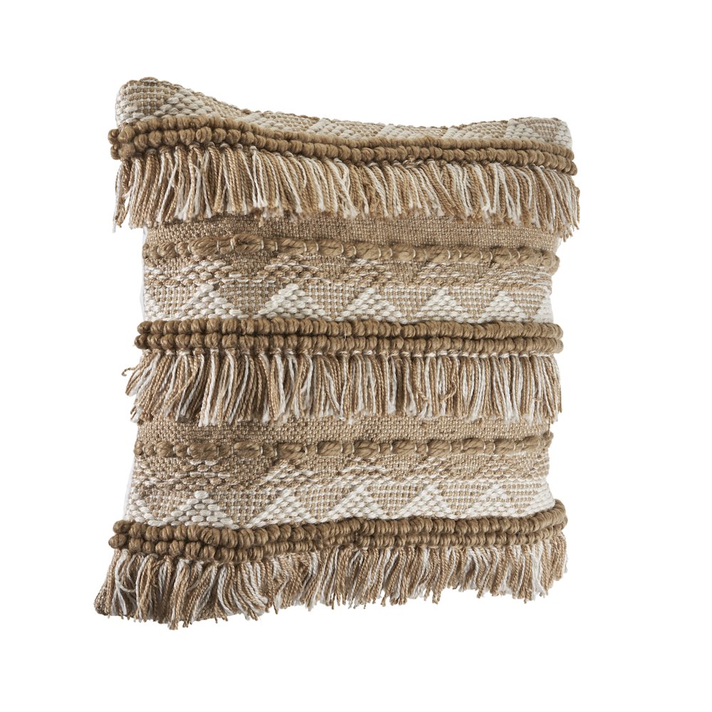 Neutral Geometric Fringe Indoor Outdoor Throw Pillow. Picture 5