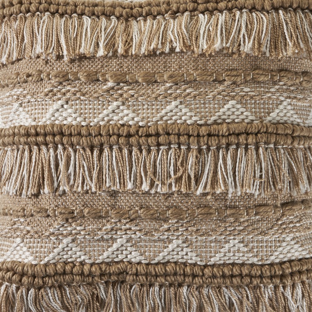 Neutral Geometric Fringe Indoor Outdoor Throw Pillow. Picture 6