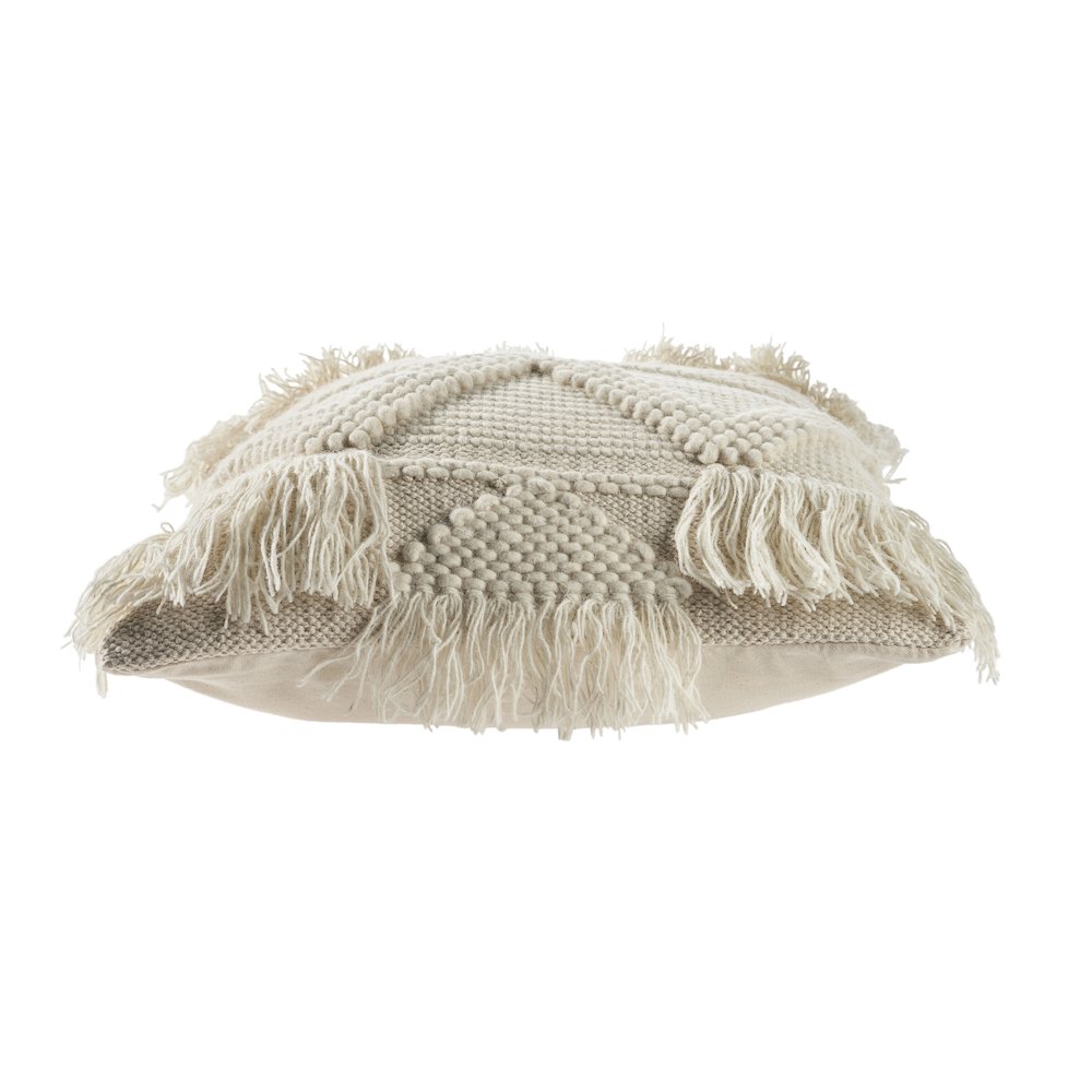 Textured and Fringe Ivory Throw Pillow. Picture 3