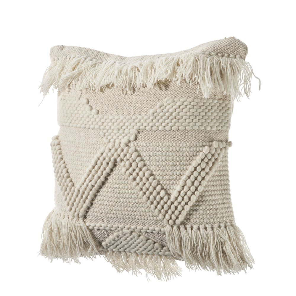 Textured and Fringe Ivory Throw Pillow. Picture 4