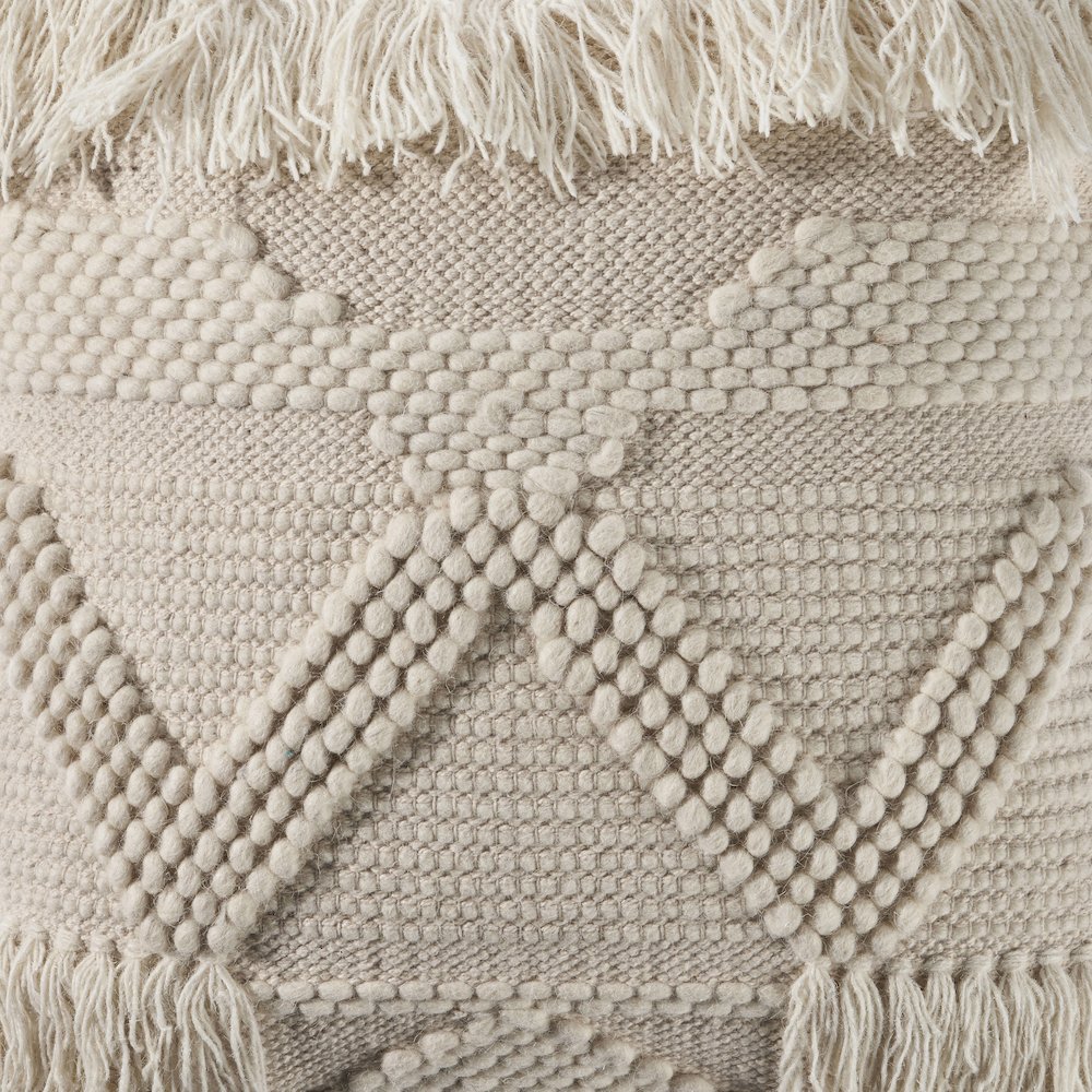Textured and Fringe Ivory Throw Pillow. Picture 6