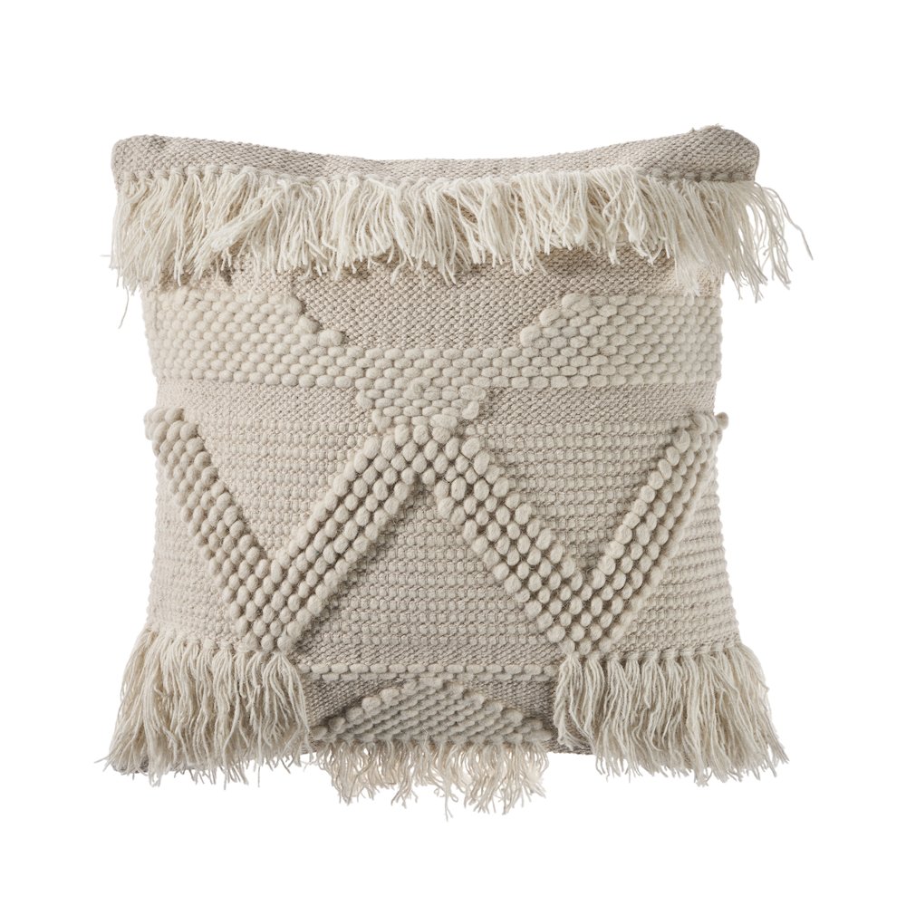 Textured and Fringe Ivory Throw Pillow. Picture 1
